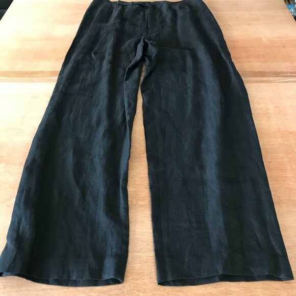 Ellen Tracy Linda Allard Wide Leg Pants Women 14P Black High Rise Linen Wool - Picture 1 of 13